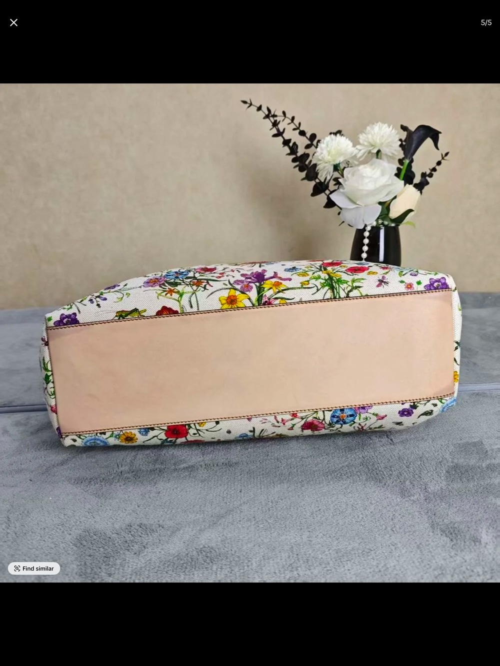 Gucci White Floral Canvas Tote with Pink Leather Handles - Picture 5 of 7